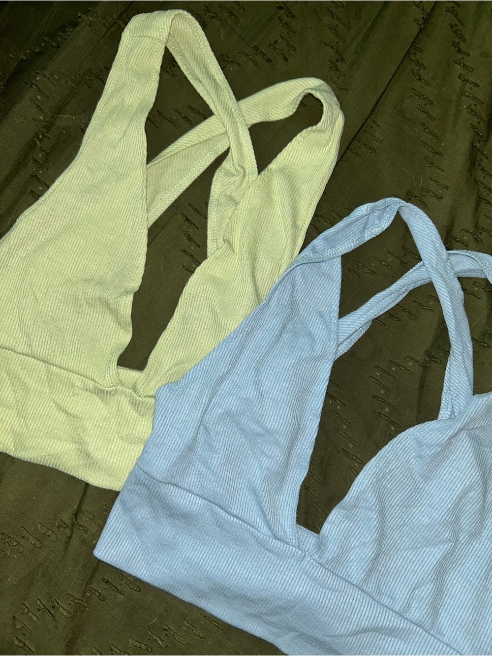 Ribbed Triangle Crop Top Duo in Pale Green & Light Blue